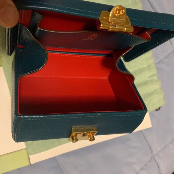 Spectacular, Iconic Mark Cross GRACE Box Bag Clutch, EUC, Blue with Dust Bag - Picture 2 of 15